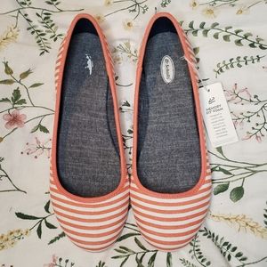 NIB Dr Scholl's Shoes Friendly Flat Coral & White Stripe, Size 9